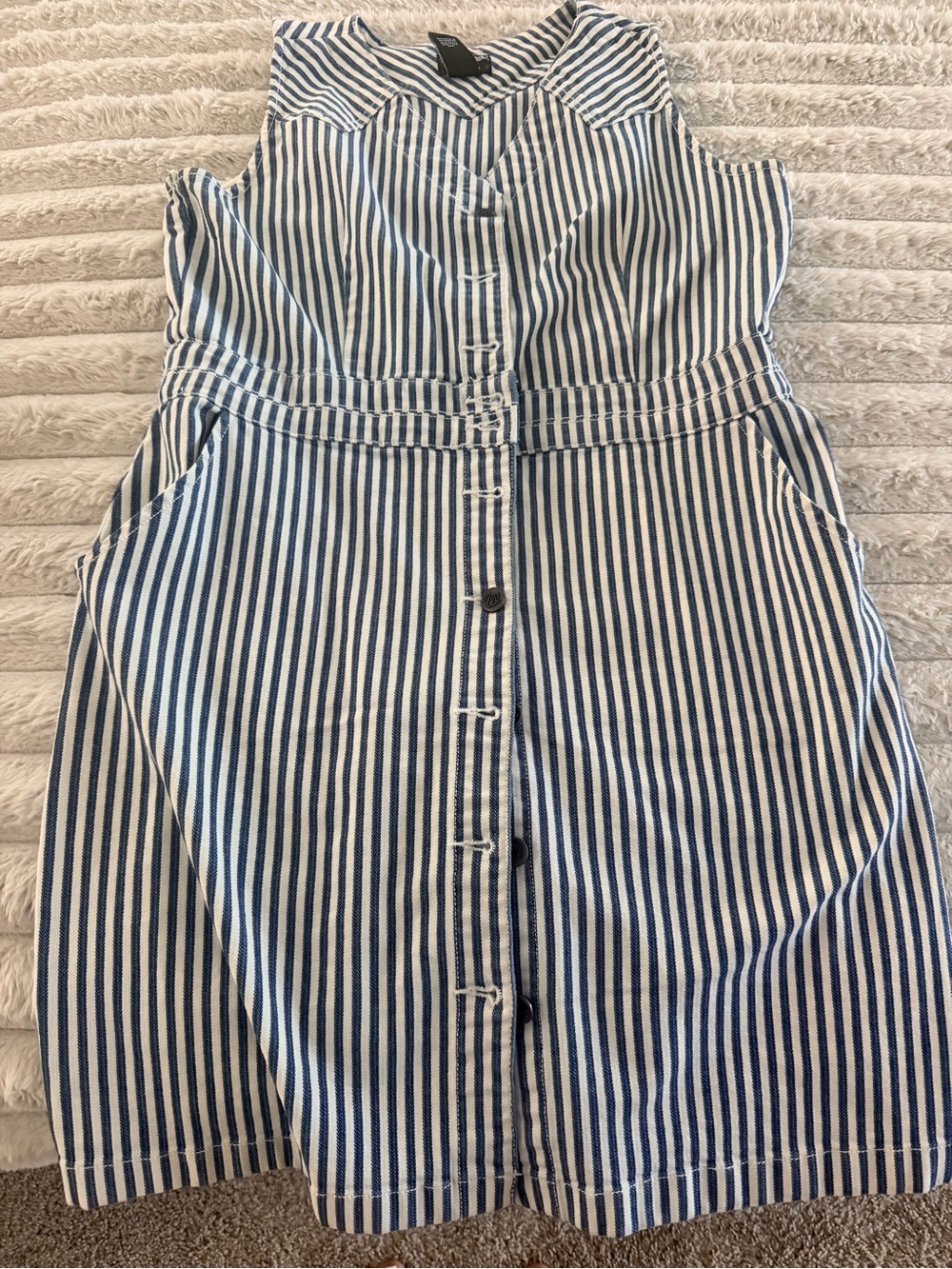 Wrangler Blue and White Striped Sleeveless Button-Front Dress